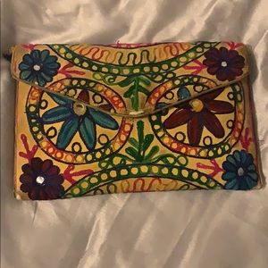 Vintage vibrant yellow floral clutch